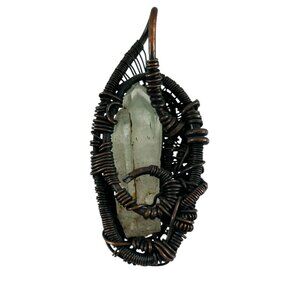 Copper Wire Wrap Crystal Quartz Pendant Ornate Steampunk Natural Stone Artisan